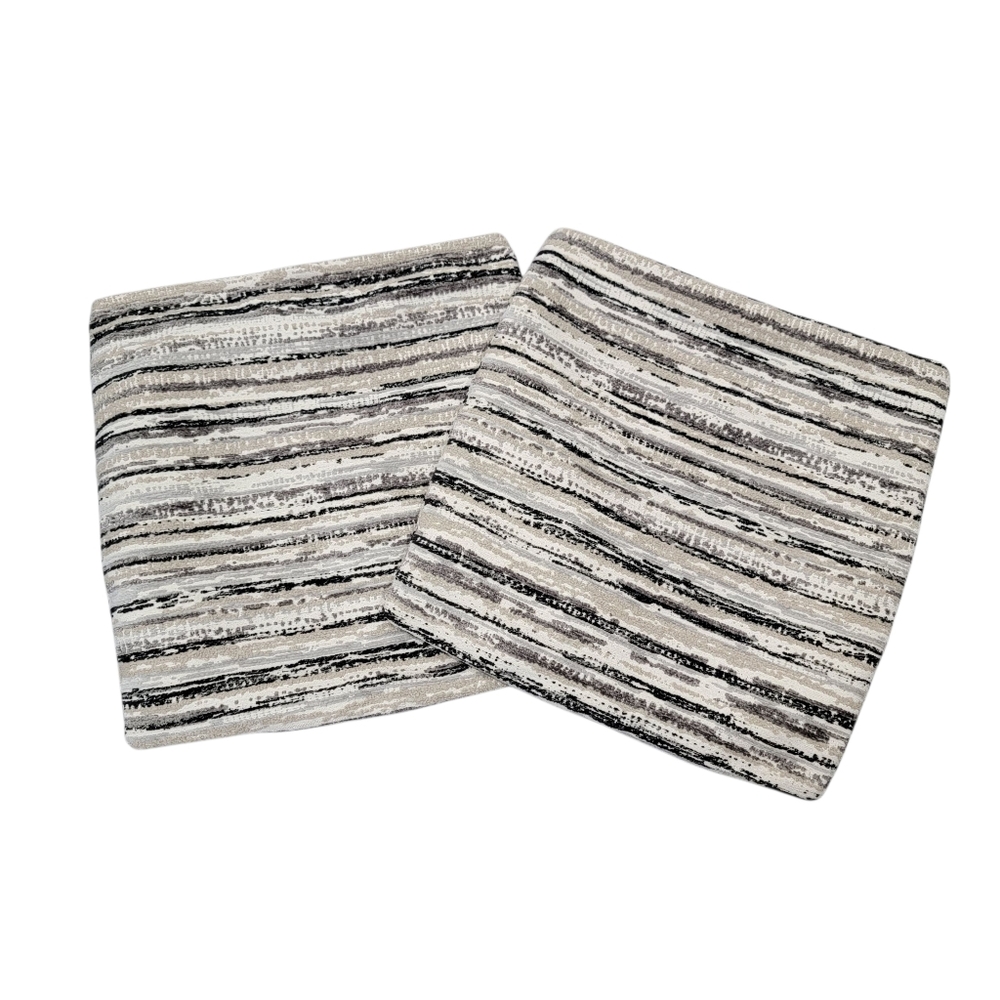 Modern Textured Striped Throw Pillow Covers Set of 2 Black Gray Cream 19”x19” - Picture 2 of 16